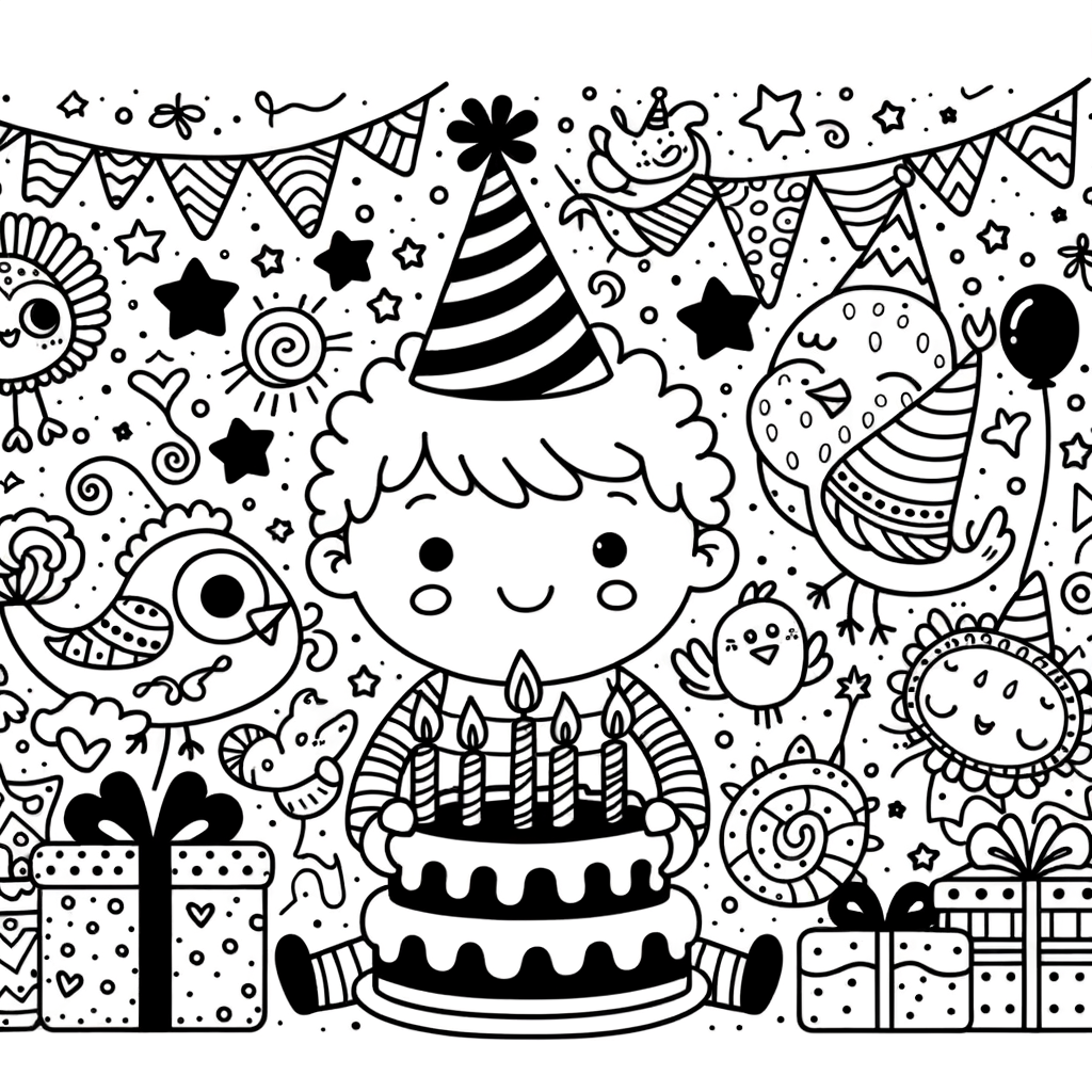 Ausmalbild Geburtstag PDF zum Ausdrucken