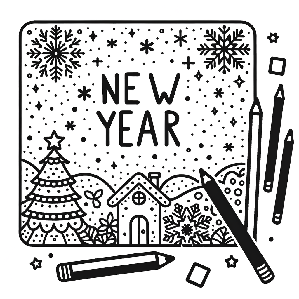 Ausmalbild Neujahr PDF zum Ausdrucken