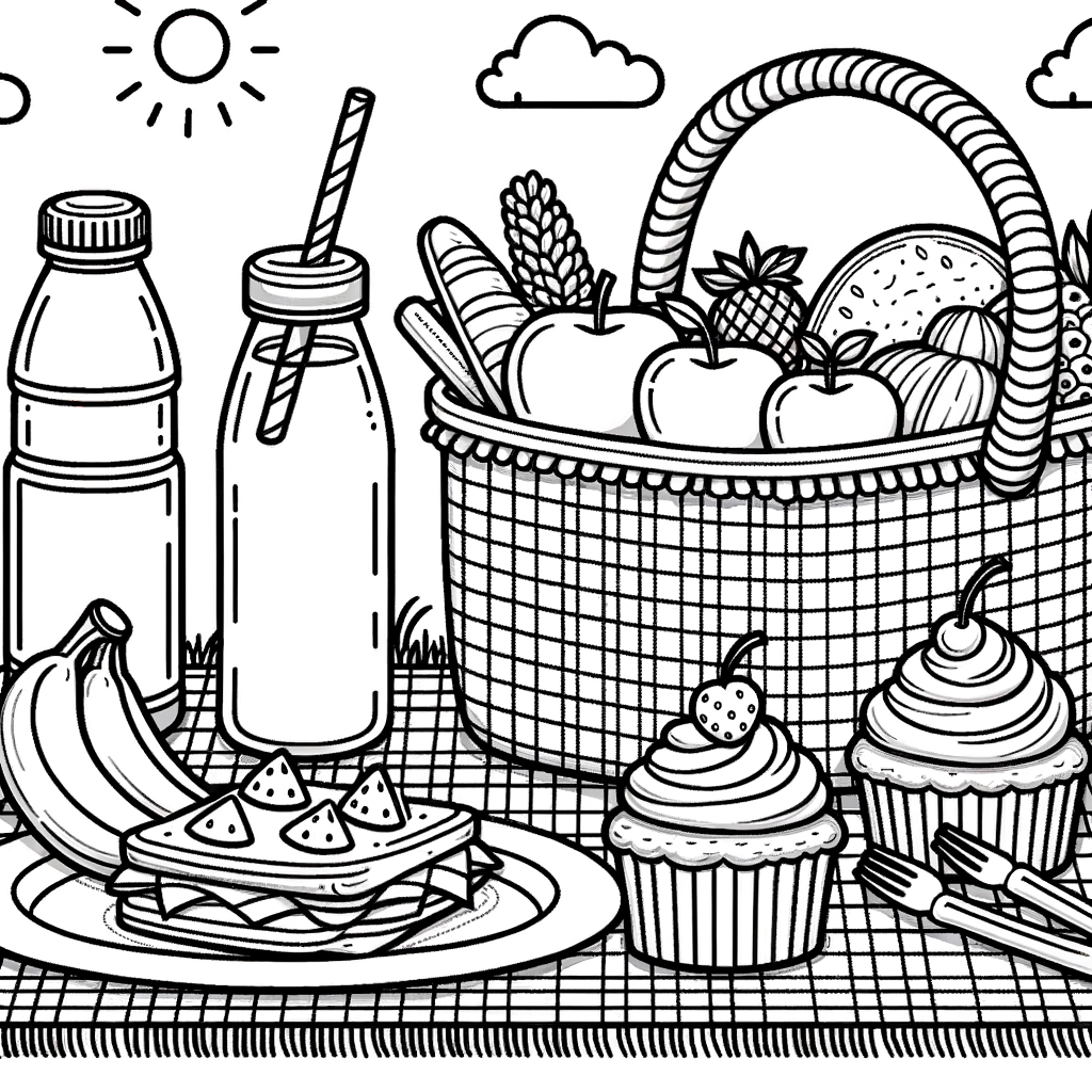 Ausmalbild Picknick PDF zum Ausdrucken
