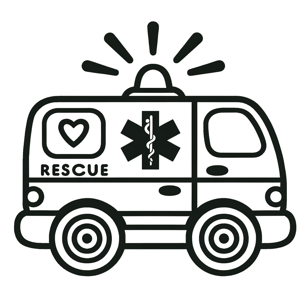 Ausmalbild Rettungswagen PDF zum Ausdrucken