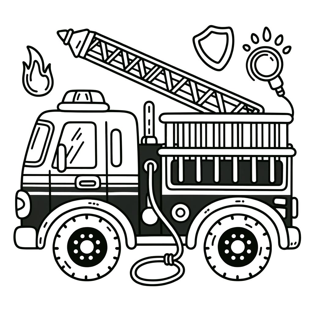 Gratis Ausmalbild Feuerwehrwagen PDF