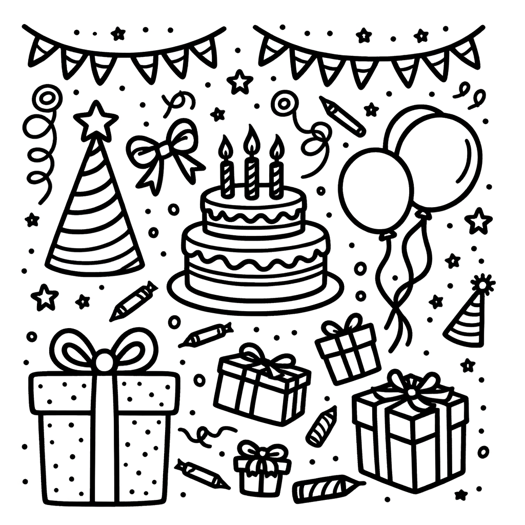 Gratis Ausmalbild Geburtstag PDF