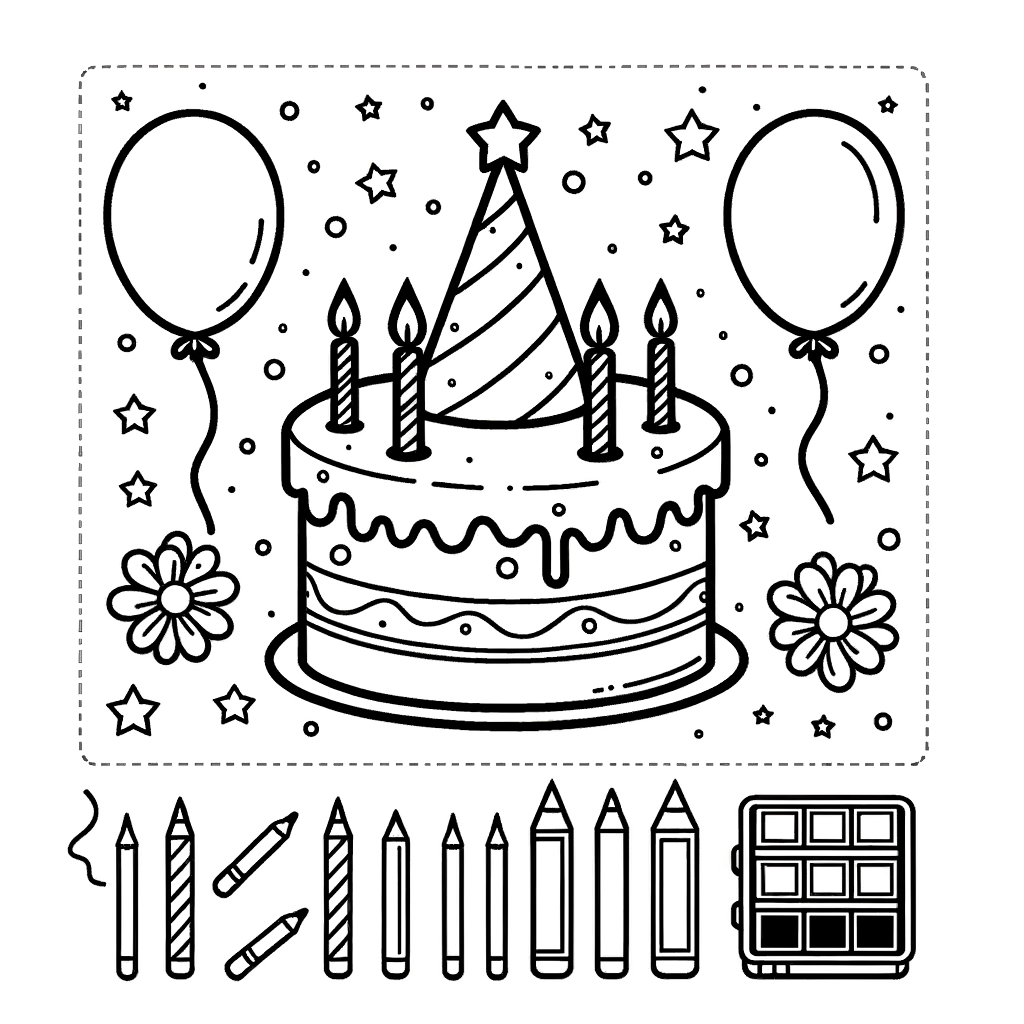 Kostenlose Malvorlage Geburtstag PDF