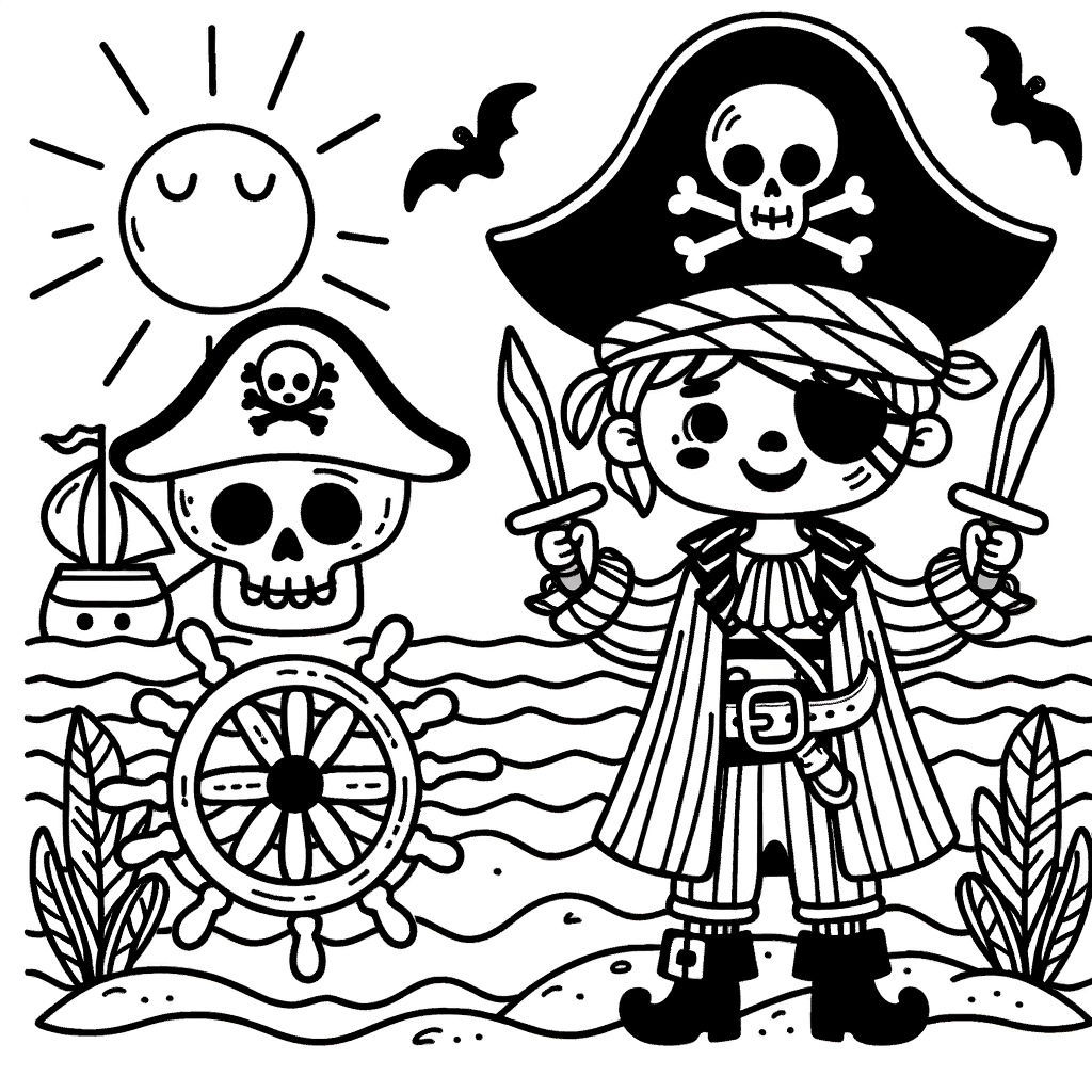 Pirat Ausmalbild zum PDF Download